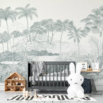 MUNKS & ME-Papier Peint Chambre Enfant Palmier De La Jungle - Ardoise-Les Petits