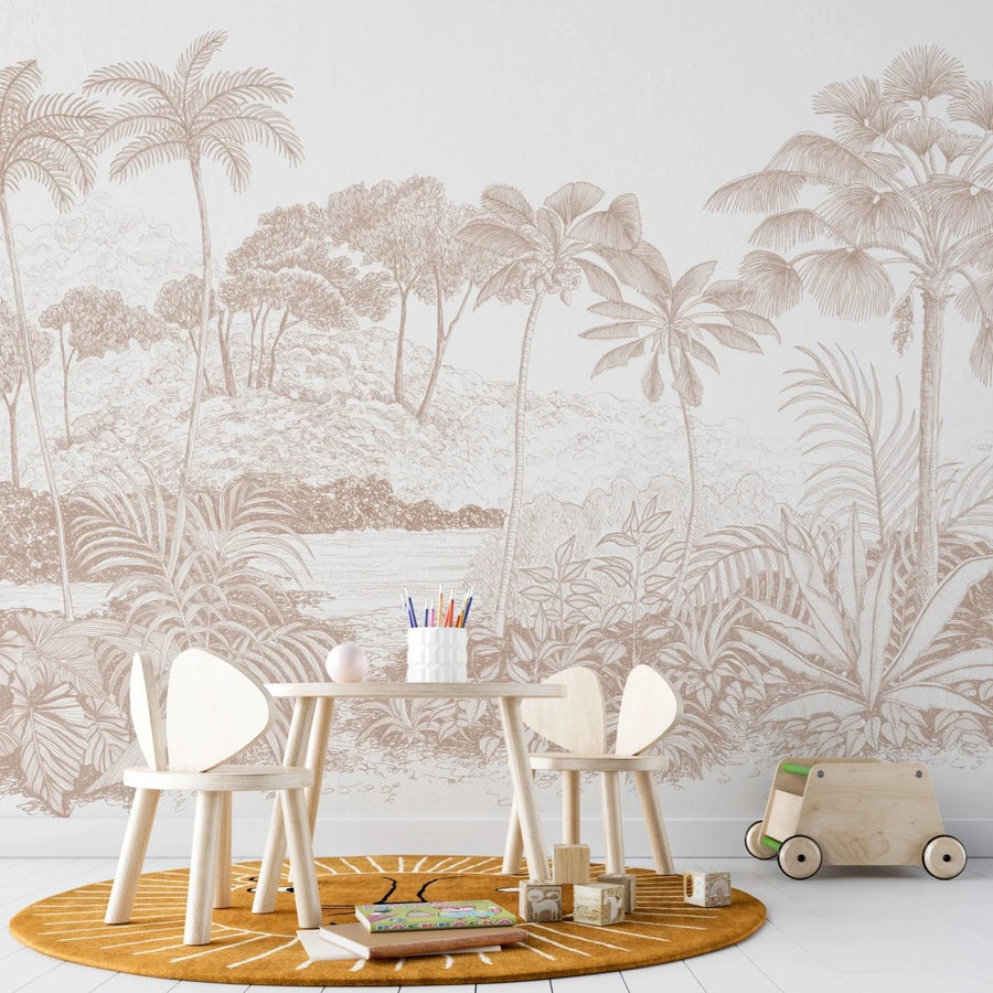 MUNKS & ME-Papier Peint Chambre Enfant Papier Peint Mural Avec Palmiers De La Jungle - Rose-Les Petits