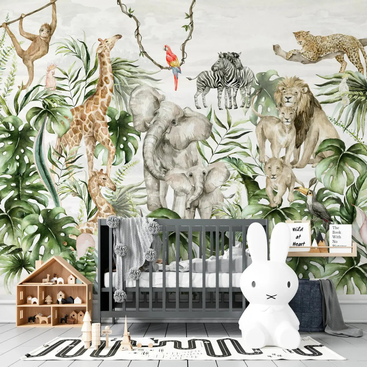 MUNKS & ME - Papier Peint Chambre Enfant Safari - jungle - Aquarelle