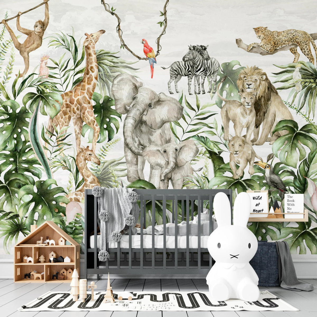 MUNKS & ME-Papier Peint Chambre Enfant Safari-jungle - Aquarelle-Les Petits