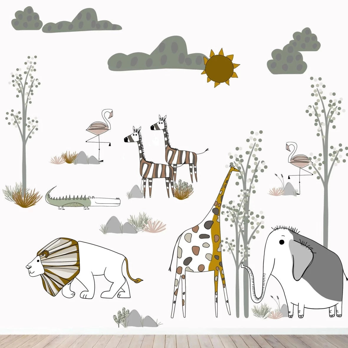 MUNKS & ME-Papier Peint Chambre Enfant Scène De Safari Animée-Les Petits