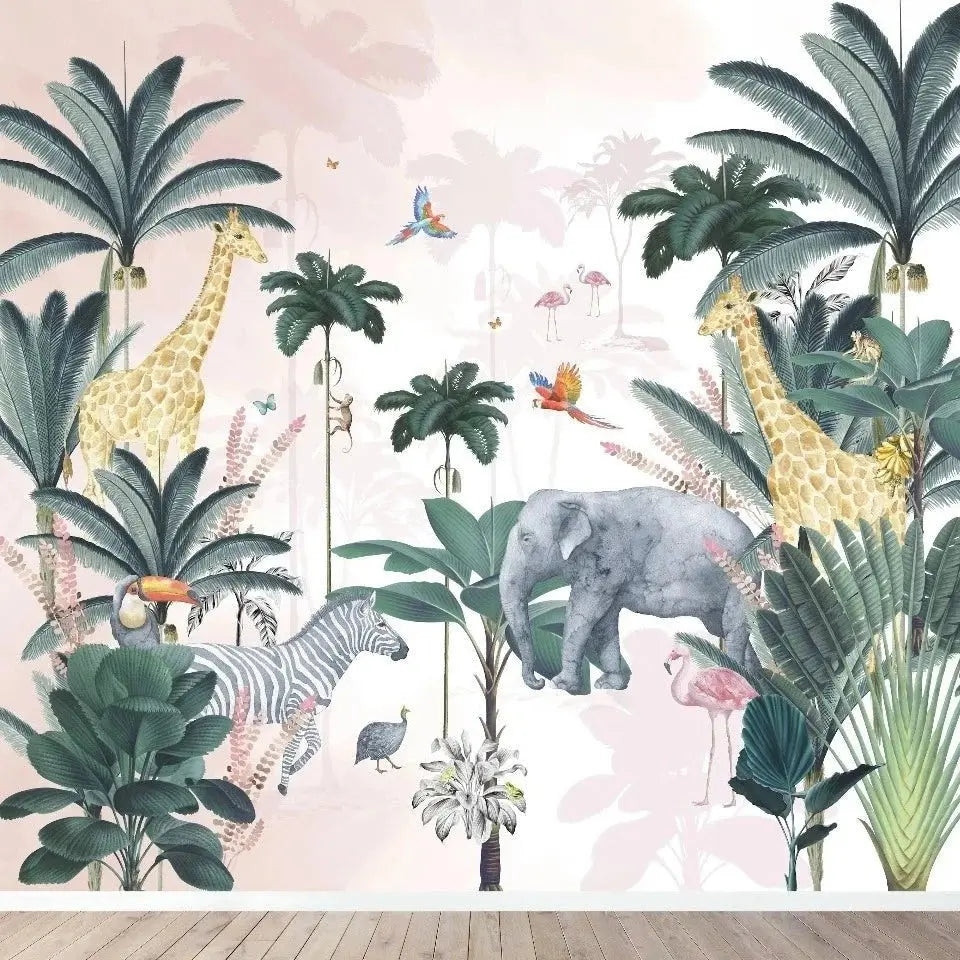 MUNKS & ME - Papier Peint Jungle - Rose