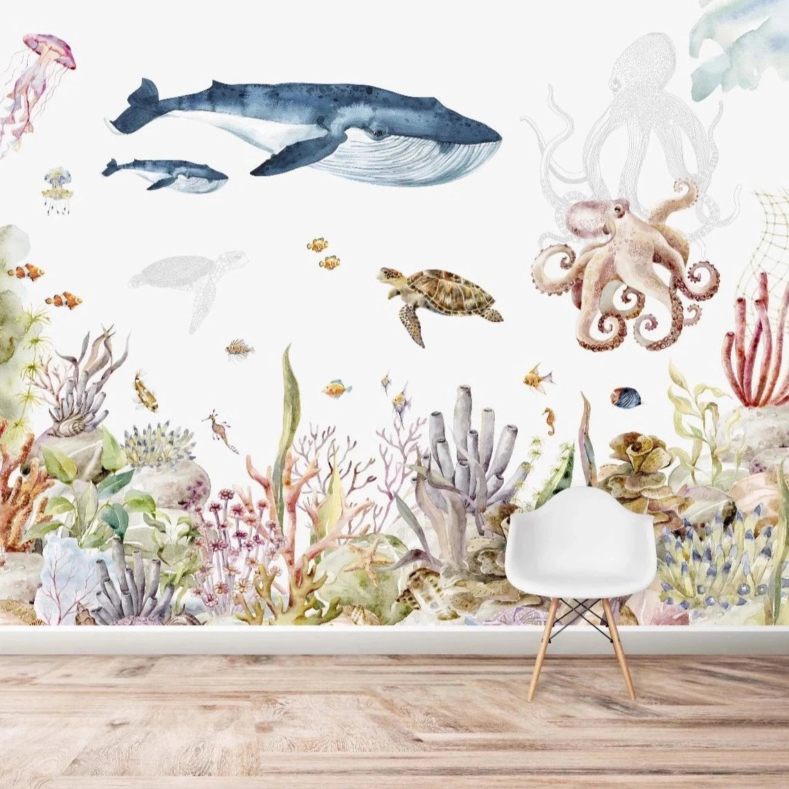 MUNKS & ME-Under The Sea Papier Peint | Aquarelle | Murale-Les Petits