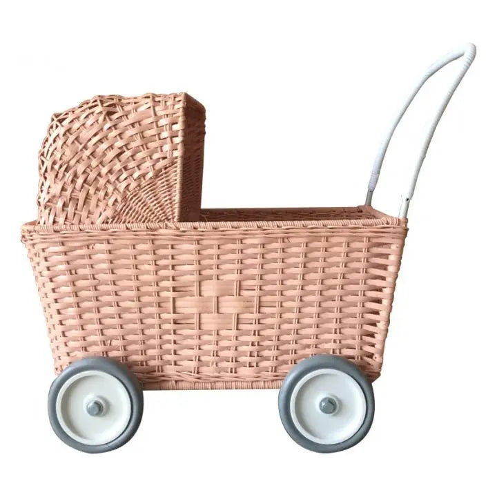 OLLI ELLA - Landau Chariot Poupées Strolley en Rotin - Rose