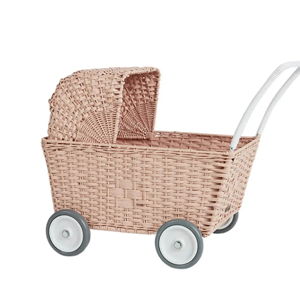 OLLI ELLA - Landau Chariot Poupées Strolley en Rotin - Rose