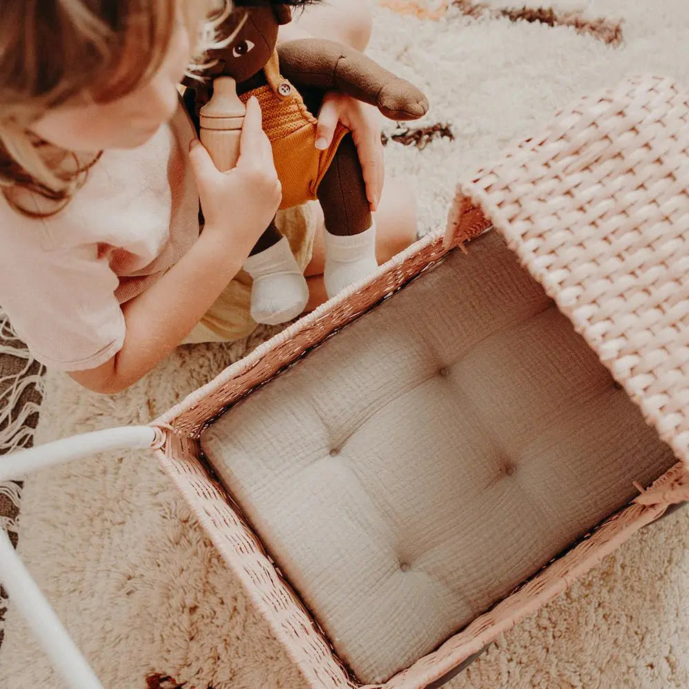 OLLI ELLA - Landau Chariot Poupées Strolley en Rotin - Rose