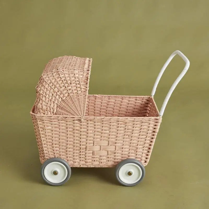 OLLI ELLA - Landau Chariot Poupées Strolley en Rotin - Rose