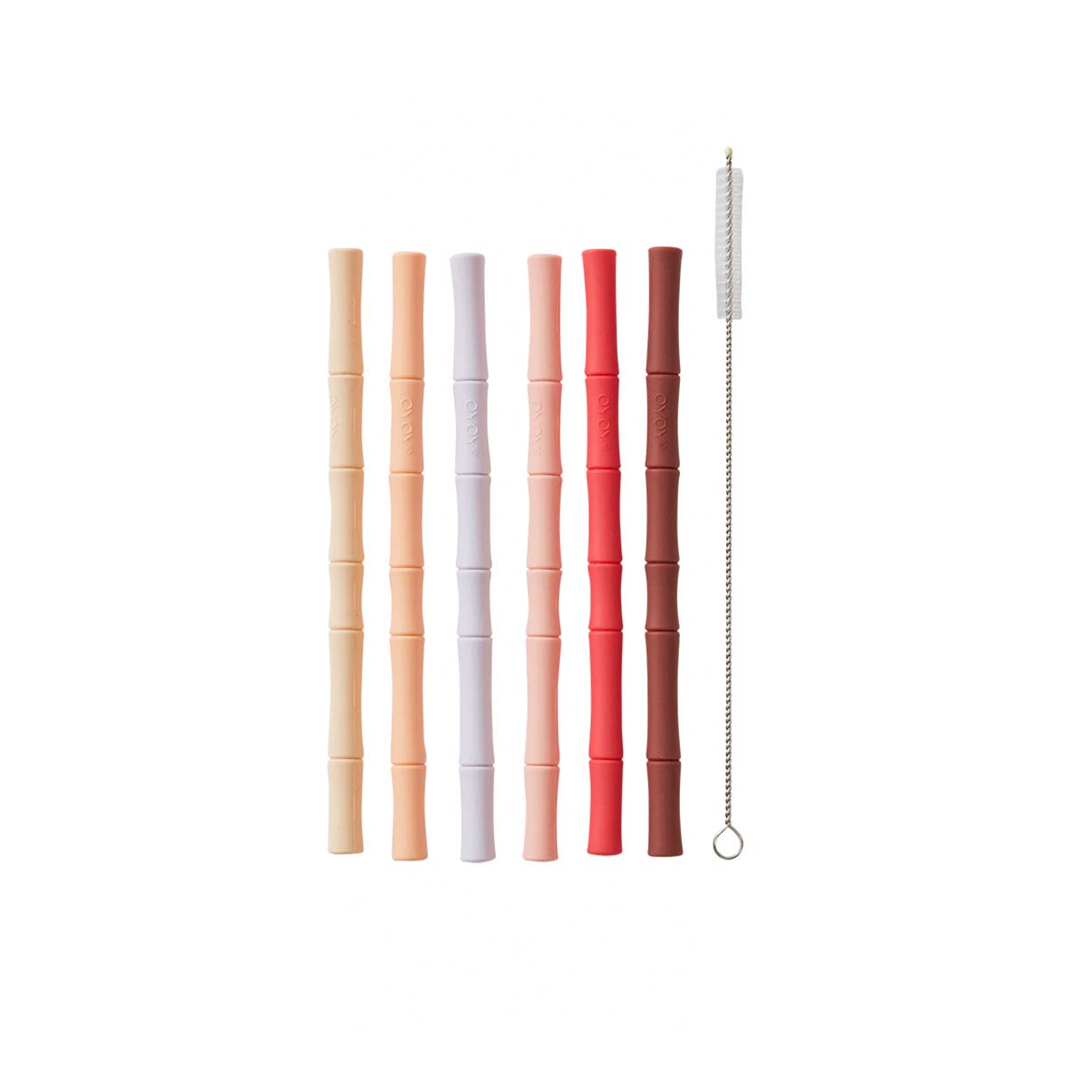 OYOY MINI-Paille en Silicone Bambou - Paquet de 6 - Rouge Cerise / Vanille-Les Petits