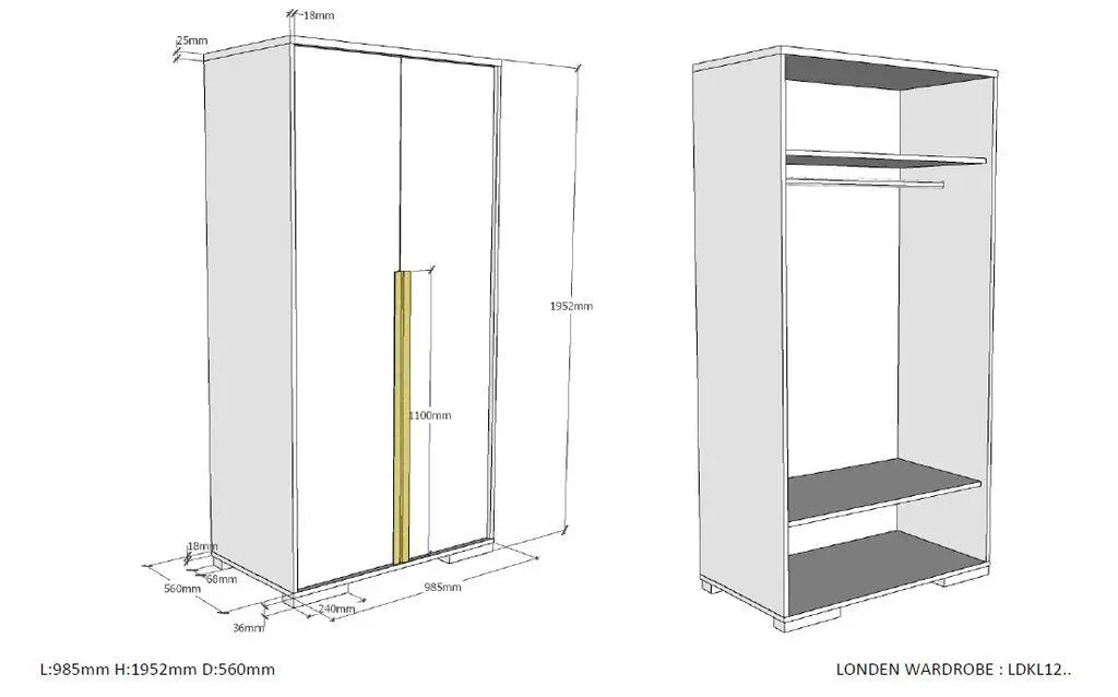VIPACK - Armoire LONDON 2 Portes Blanc