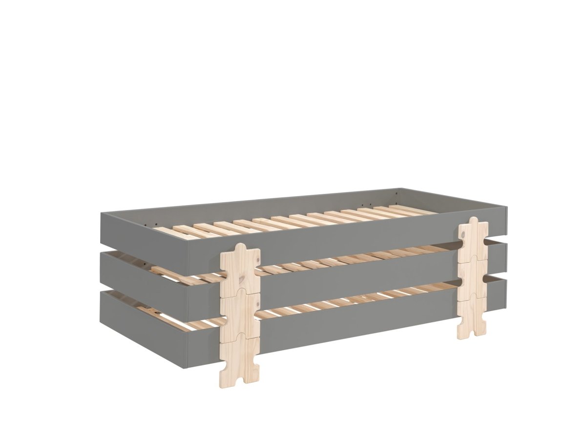 VIPACK-Combinaison De 3 Lits Modulo Gris (90 x 200 cm) Avec des Pieds En Forme De Pièce de Puzzle.-Les Petits