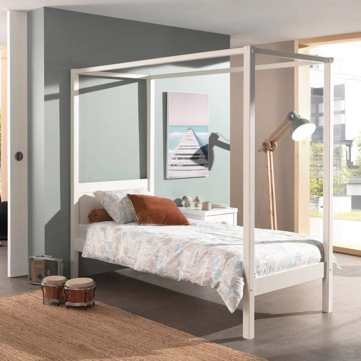 VIPACK - Lit à Baldaquin PINO 90x200cm Blanc