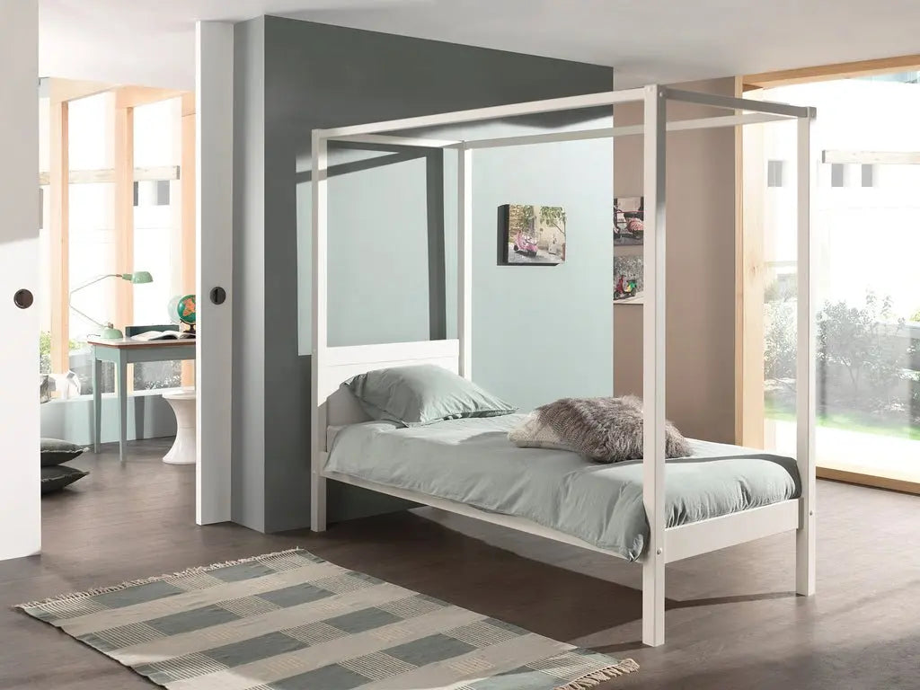 VIPACK - Lit à Baldaquin PINO 90x200cm Blanc