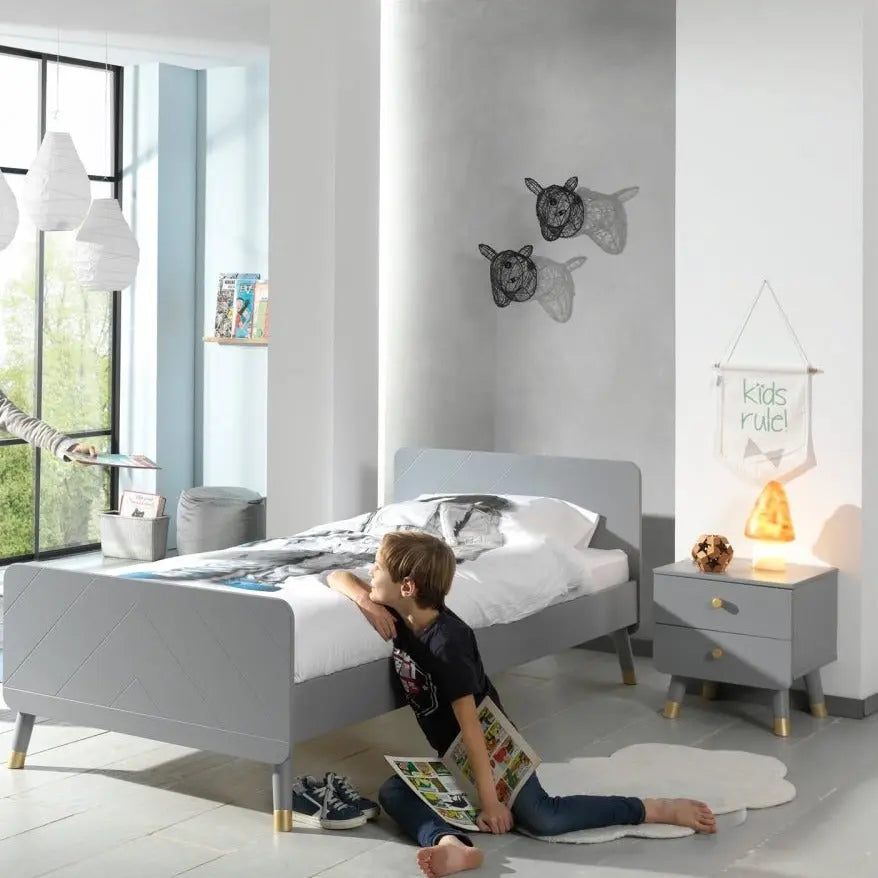 VIPACK - Lit Billy Gris & Table de Chevet - Gris