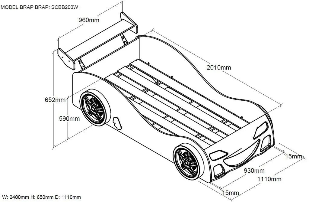 VIPACK - Lit De Voiture Brap Brap 90 X 200 Cm