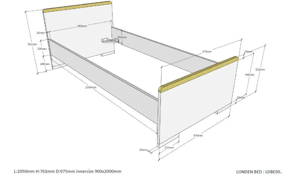 VIPACK - Lit LONDON Blanc 90 X 200 Cm