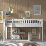 VIPACK - Lit Mezzanine Mi - Hauteur (H 115CM) SCOTT Avec Échelle 90 X 200 cm Blanc