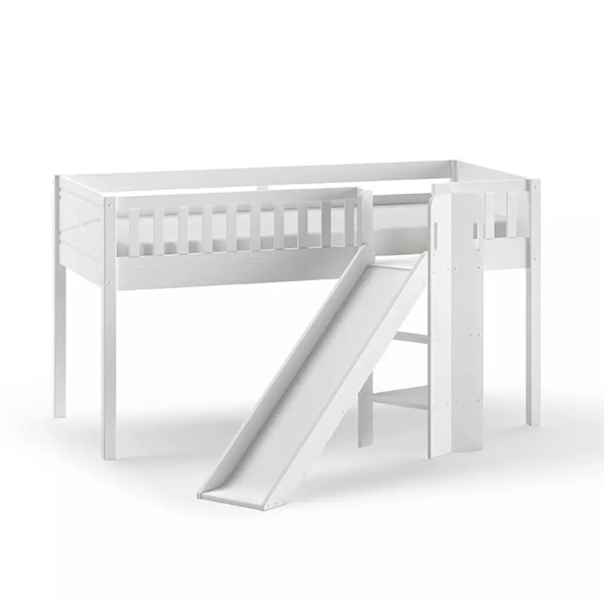 VIPACK - Lit Mezzanine Mi - Hauteur (H 115cm) SCOTT Avec Toboggan 90 X 200 cm Blanc
