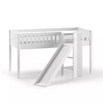 VIPACK - Lit Mezzanine Mi - Hauteur (H 115cm) SCOTT Avec Toboggan 90 X 200 cm Blanc