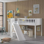 VIPACK - Lit Mezzanine Mi - Hauteur (H 115cm) SCOTT Avec Toboggan 90 X 200 cm Blanc