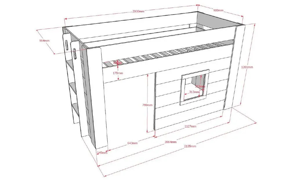 VIPACK - Lit Mezzanine Mi - Hauteur NOAH 90 X 200 Cm