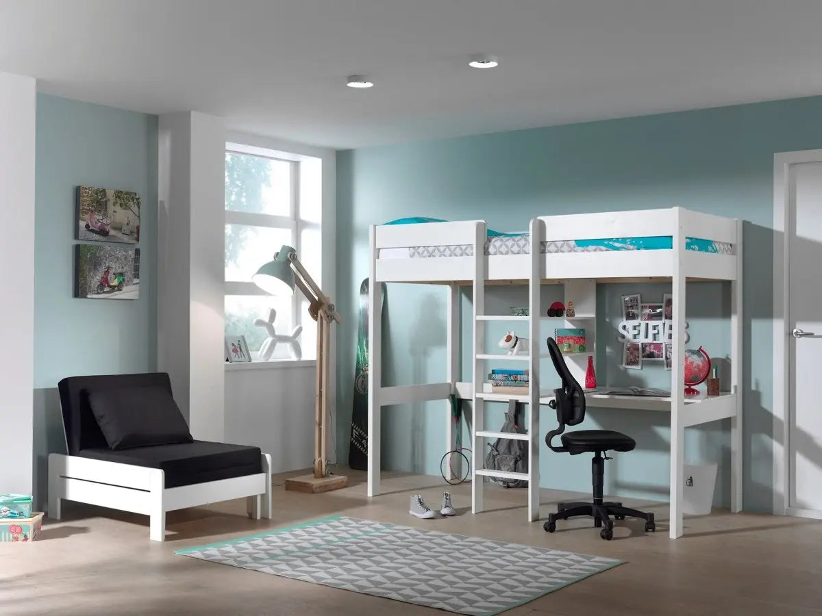 VIPACK - Lit Mezzanine PINO Avec Fauteuil 90 x 200 cm Blanc