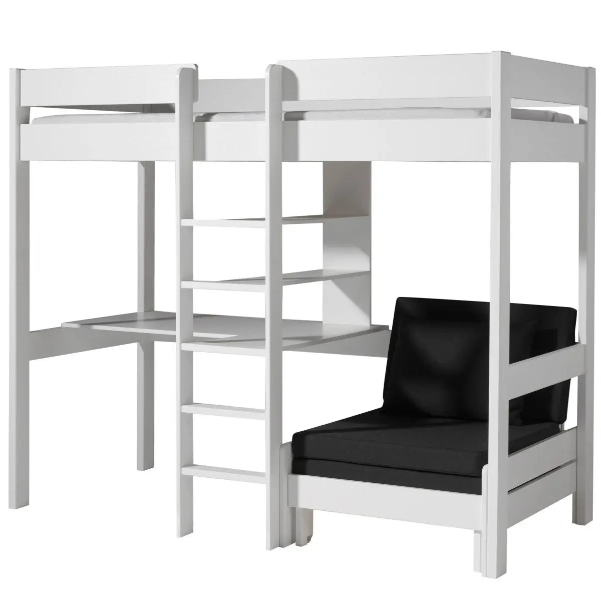 VIPACK - Lit Mezzanine PINO Avec Fauteuil 90 x 200 cm Blanc