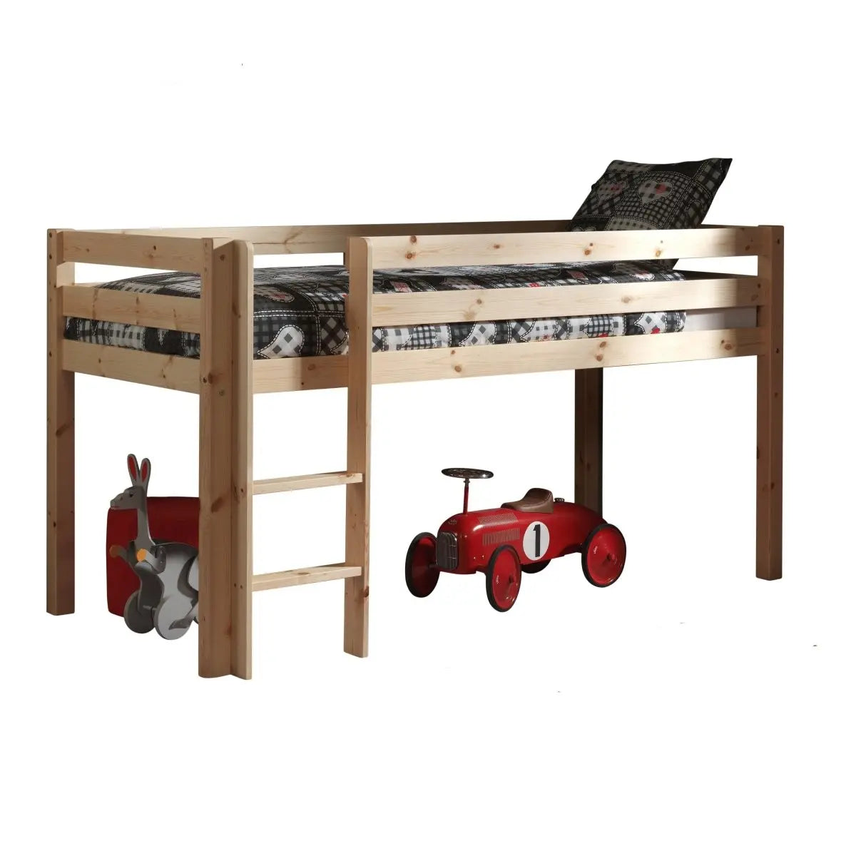 VIPACK - Lit Mi - Hauteur (H 115cm) PINO Avec Échelle 90 x 200 cm Naturel