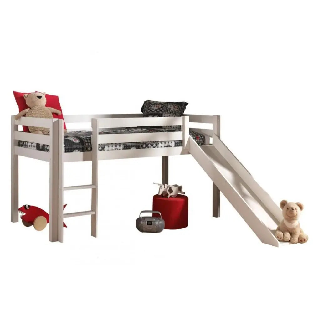 VIPACK - Lit Mi - Hauteur (H 115cm) PINO Avec Toboggan 90 x 200 cm Blanc