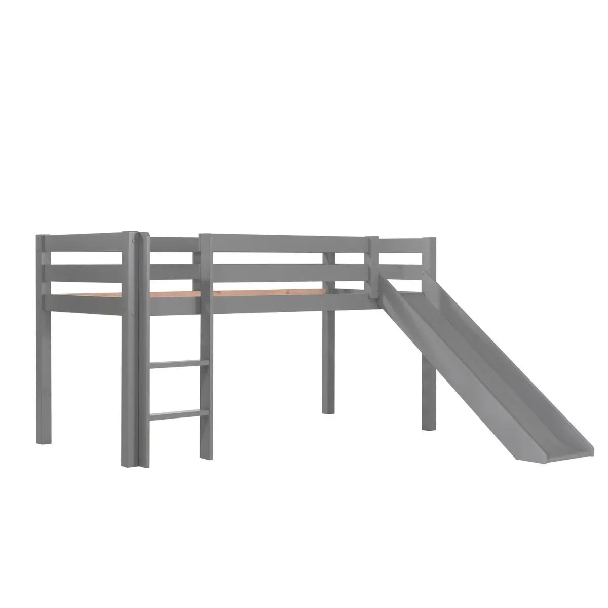 VIPACK - Lit Mi - Hauteur (H 115cm) PINO Avec Toboggan 90 X 200 cm Gris