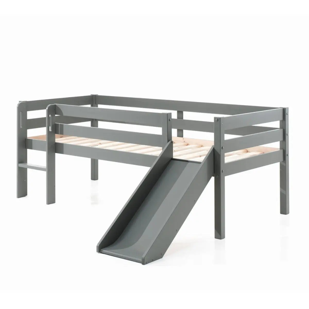 VIPACK - Lit Mi - Hauteur (H 85cm) PINO Avec Toboggan 90 x 200 cm Gris