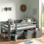 VIPACK - Lit Mi - Hauteur PINO (H 85cm) Avec Échelle 90 x 200 cm Gris