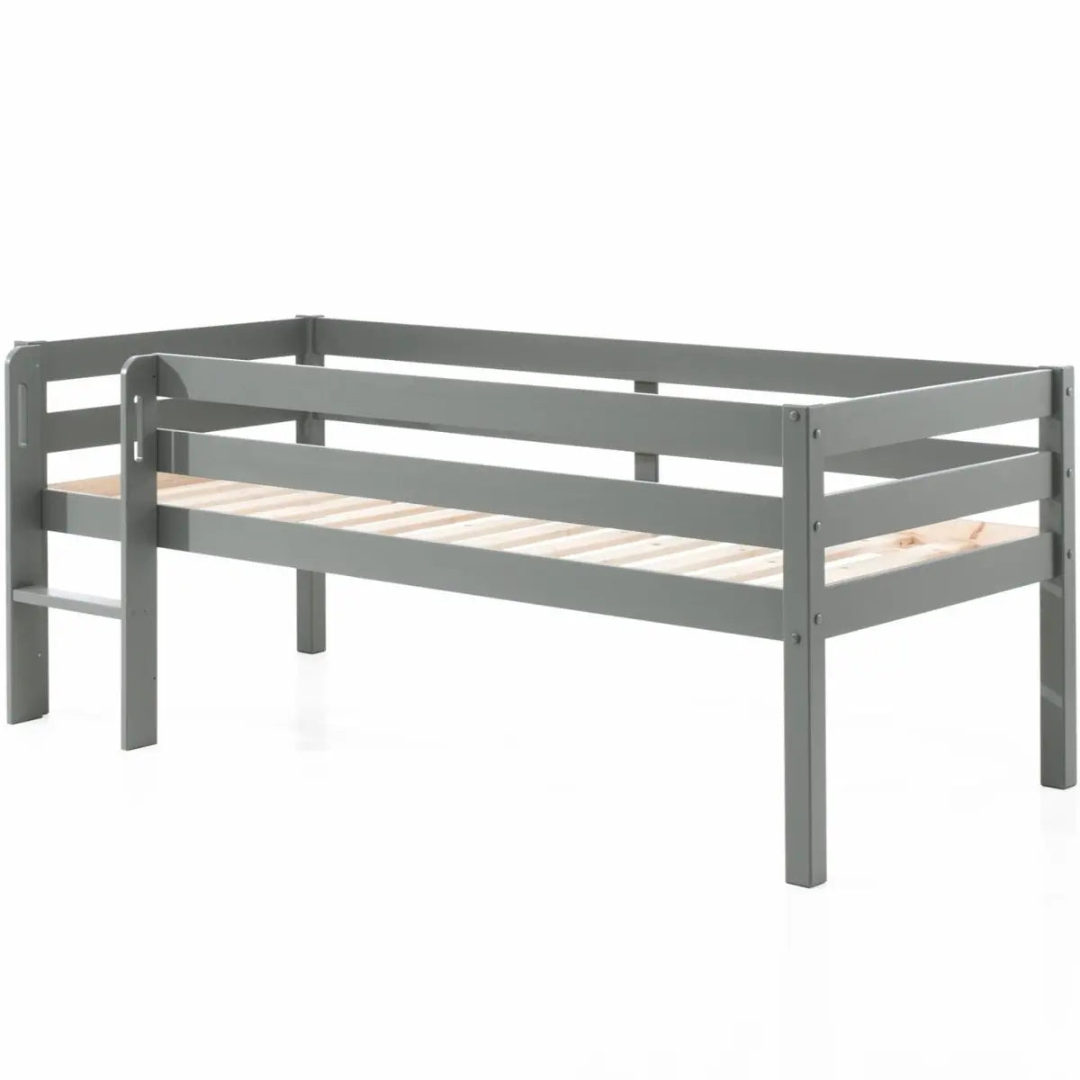 VIPACK - Lit Mi - Hauteur PINO (H 85cm) Avec Échelle 90 x 200 cm Gris