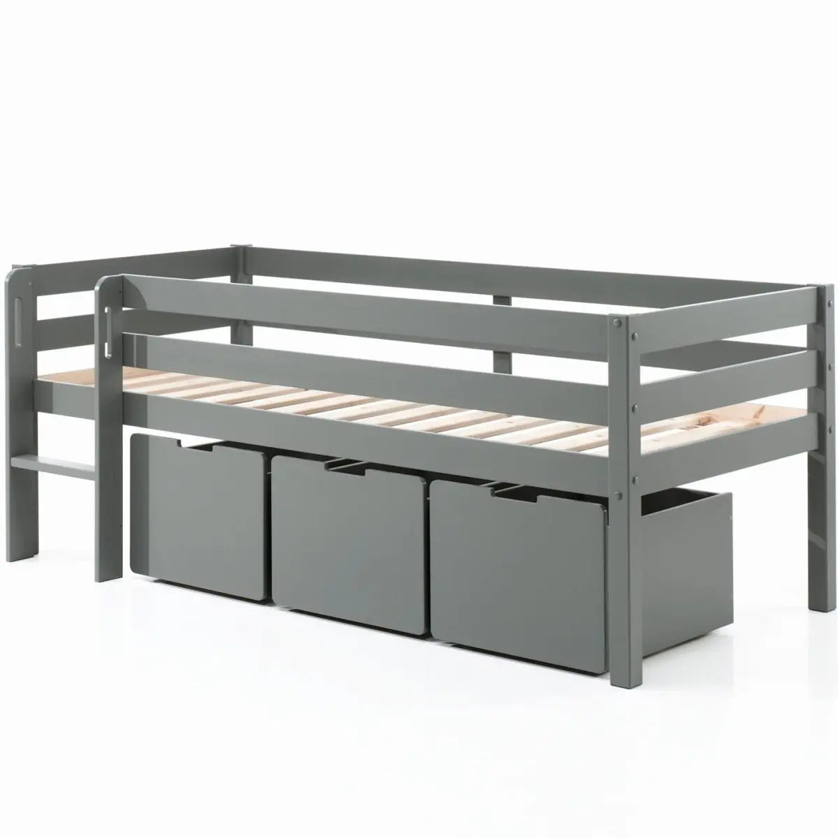 VIPACK - Lit Mi - Hauteur PINO (H 85cm) Avec Échelle 90 x 200 cm Gris