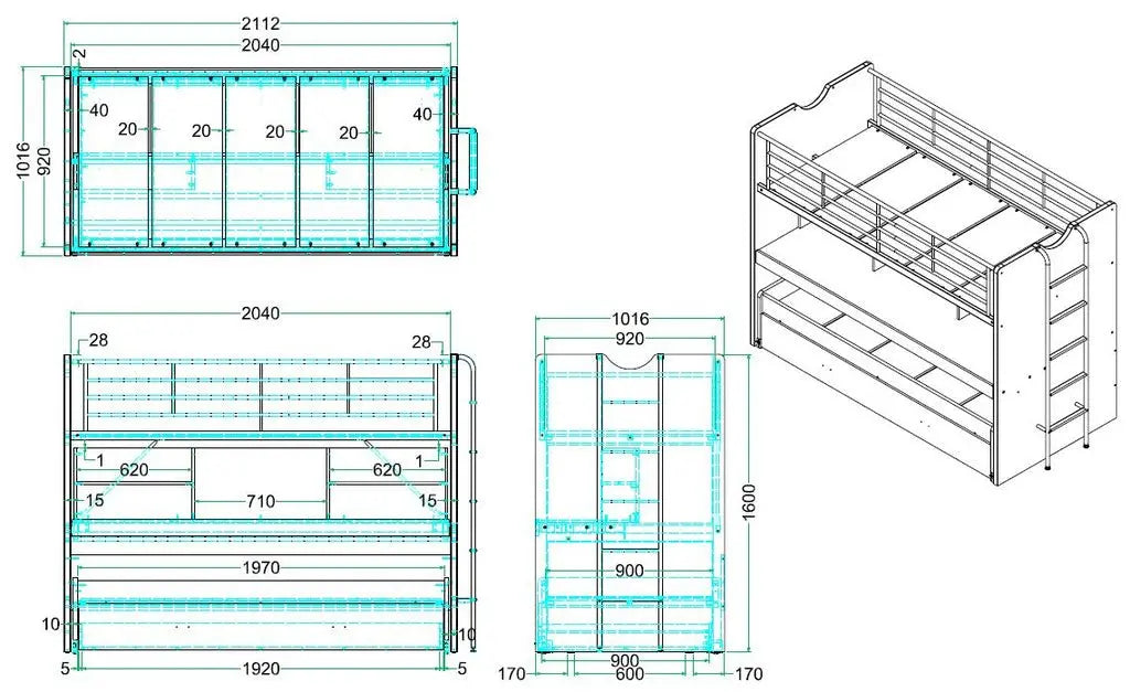 VIPACK - Lit Superposé (80) 90x200 cm BONNY FUCHSIA
