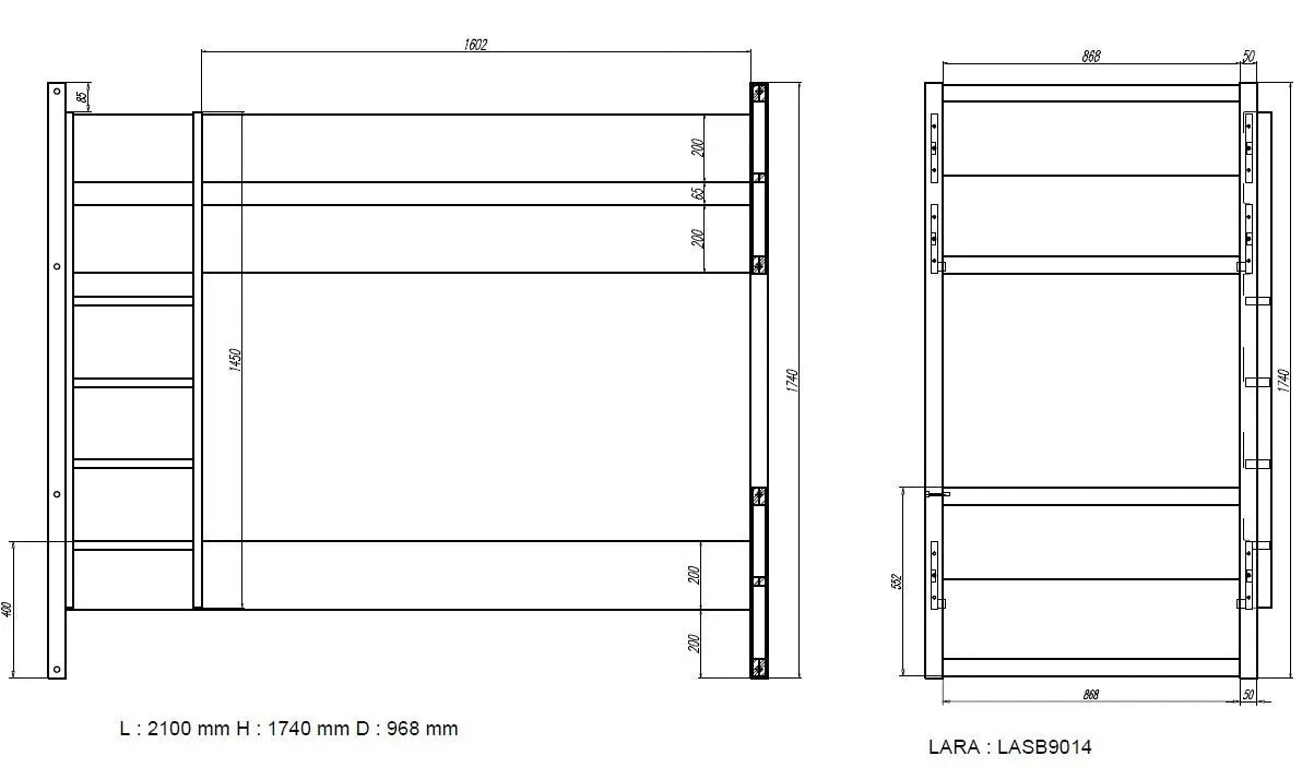 VIPACK - Lit Superposé LARA 90 X 200 Cm Blanc