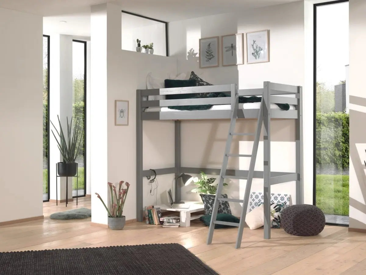 VIPACK - PINO Lit Mezzanine 90 X 200 cm Gris