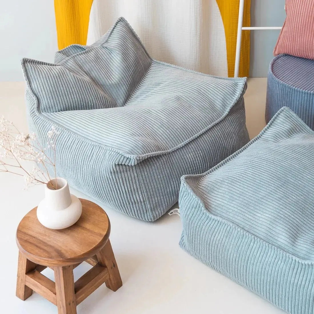 WIGIWAMA - Fauteuil Pouf Menthe Poivrée - Velours Côtelé