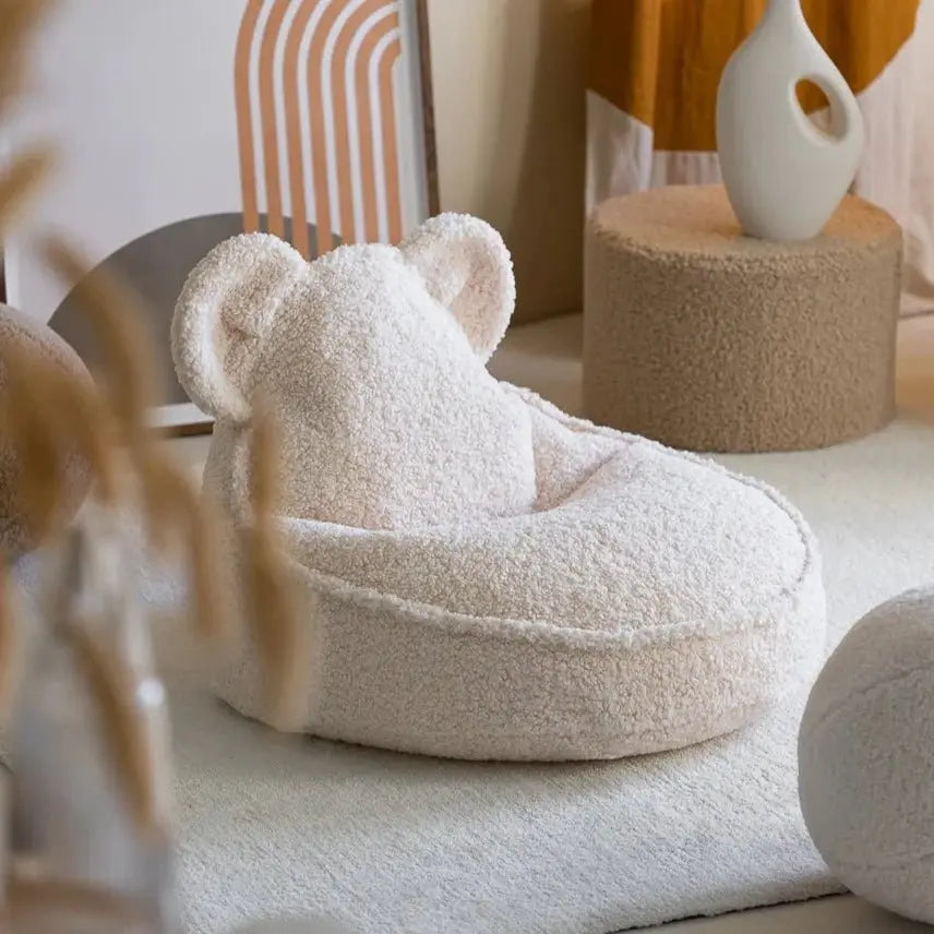 WIGIWAMA - Pouf Ours Blanc Crème Molletonné
