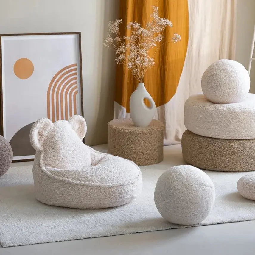 WIGIWAMA - Pouf Ours Blanc Crème Molletonné